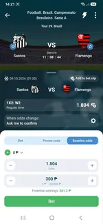 1xBet app bet slip settings
